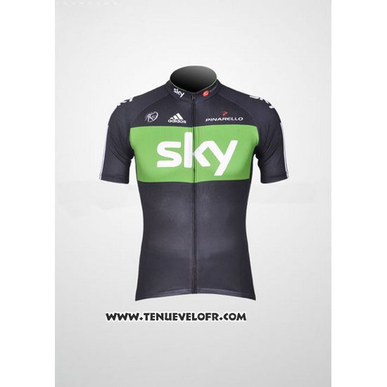 2012 Maillot Ciclismo Sky Noir et Vert Manches Courtes et Cuissard